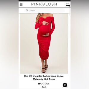 Pinkblush Red Off Shoulder Ruched Midi Dress